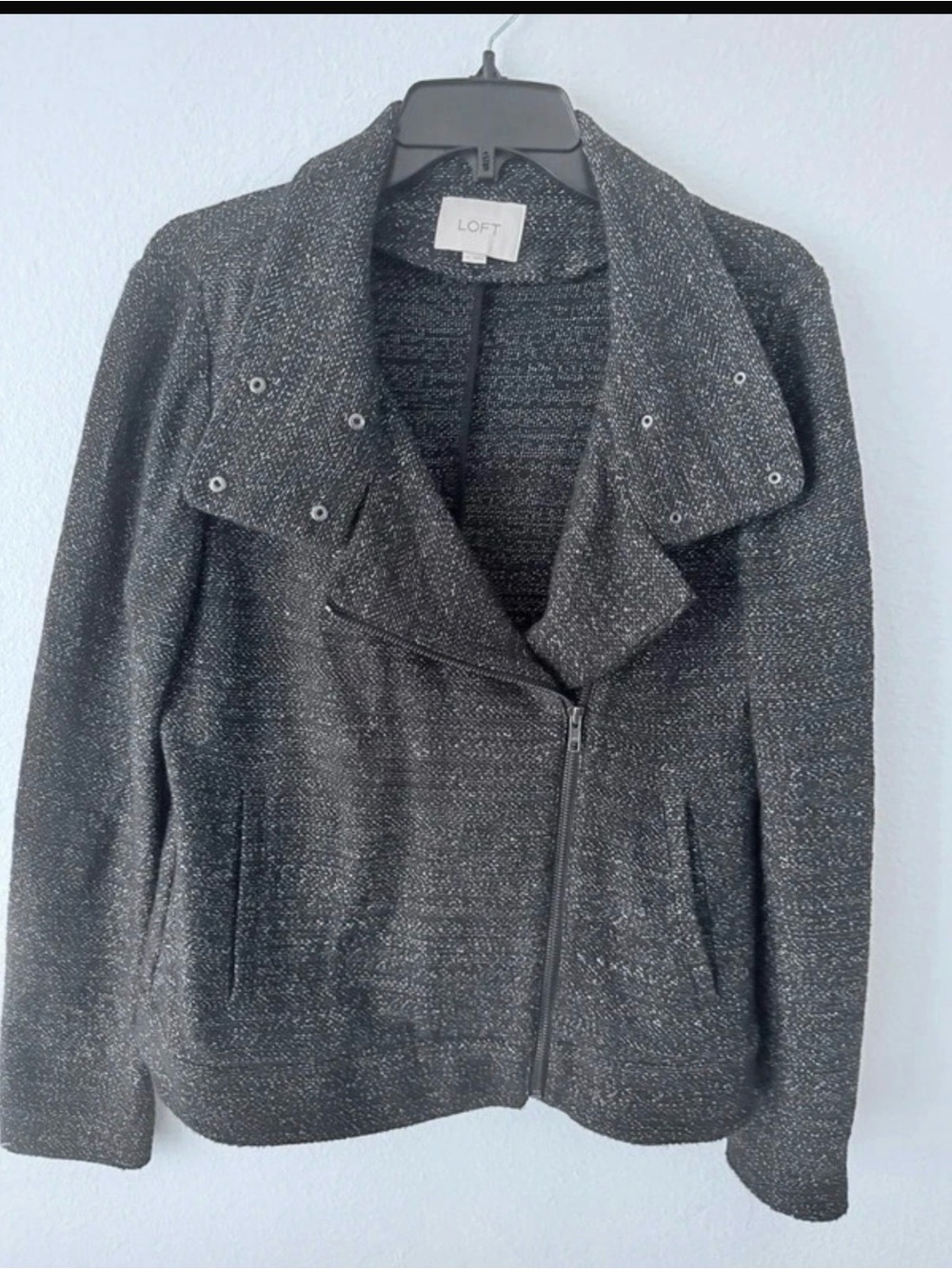 LOFT Women's Black Tweed Moto-Style Blazer Jacket